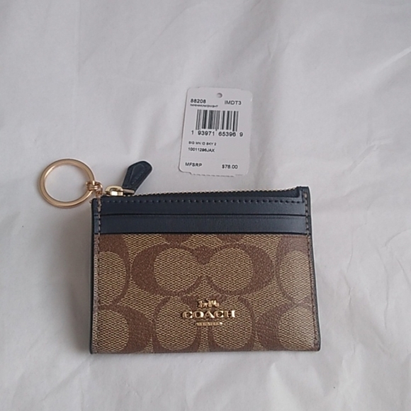 Coach 88208 Mini Skinny ID Case in Signature Canvas, IM/Khaki Midnight - Picture 3 of 6